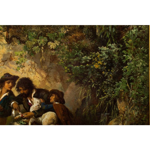 Rare Landscape Painting of Shepherds and Injured Lamb by Hermann Corrodi For Sale - Image 6 of 12
