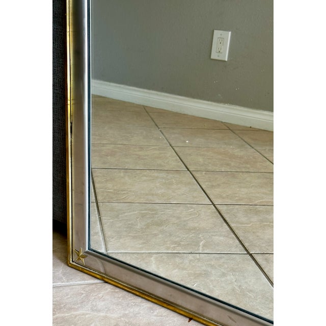 Brass French Directoire Style Brushed Steel and Brass Wall Mirror Star Accents For Sale - Image 8 of 18