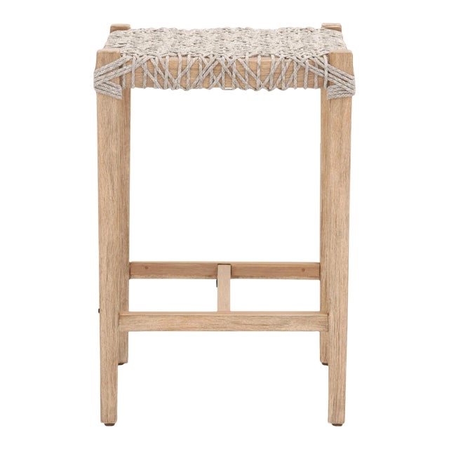 Costa Costa Mahogany & Rope Backless Counter Stool For Sale
