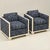 Wood Hollywood Regency Era Navy Blue Faux Bamboo Banana Leaf Club Chairs, Pair For Sale - Image 7 of 8
