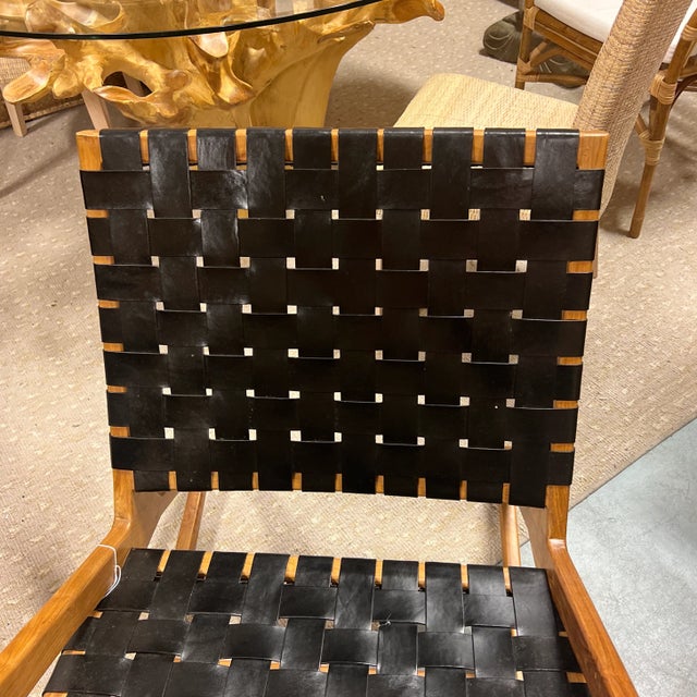 Black Leather & Teak Rocking Chair Chairish