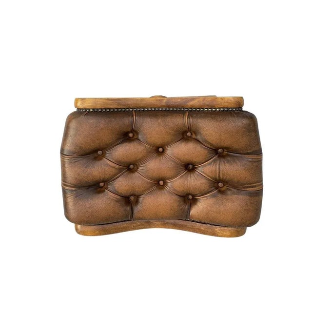 Chesterfield Ottoman in Carved Wood and Leather, 1960s For Sale - Image 13 of 16