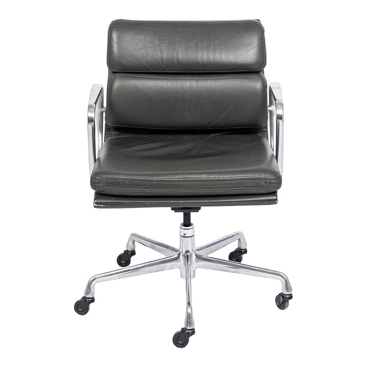 Dark Gray Leather Office Chair by Eames for Herman Miller Aluminum