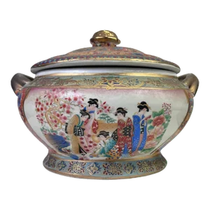 Early 1900s Antique Satsuma Style Tureen With Under Plate