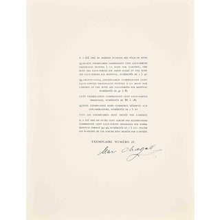 Marc Chagall, Colophon for La Fontaine's Fables, 1952, Etching For Sale