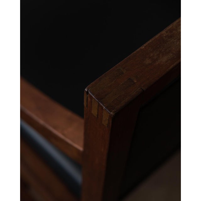 Black Vintage Scandinavian Style Wooden and Black Skai Leather Armchair, 1960s For Sale - Image 8 of 18