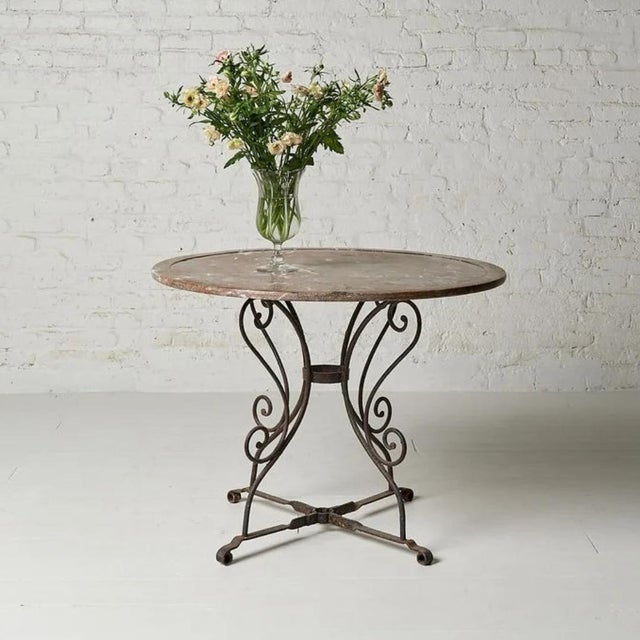 Traditional 19th Century Belgian Marble Top Round Iron Table For Sale - Image 3 of 3