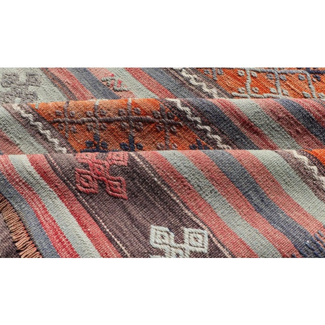 Mid 20th Century Turkish Kilim Vintage Rug With Assorted Stripe Design in a Variety of Colors For Sale - Image 11 of 13