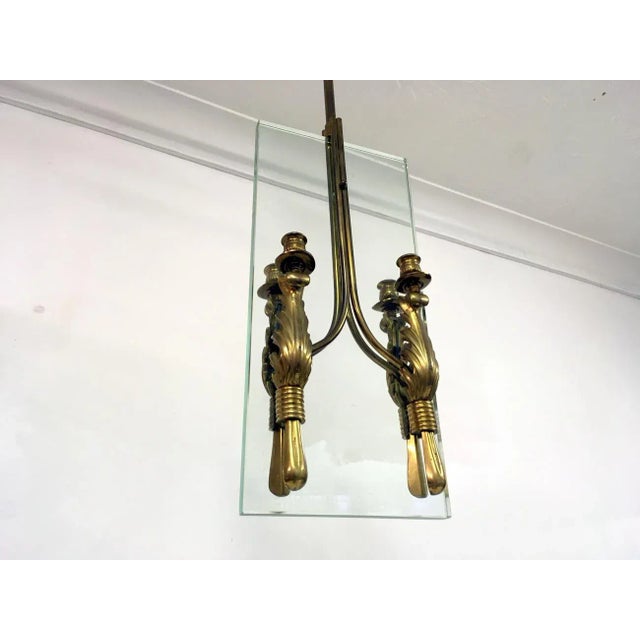 Italian Brass and Glass Chandelier, 1950s For Sale - Image 4 of 12