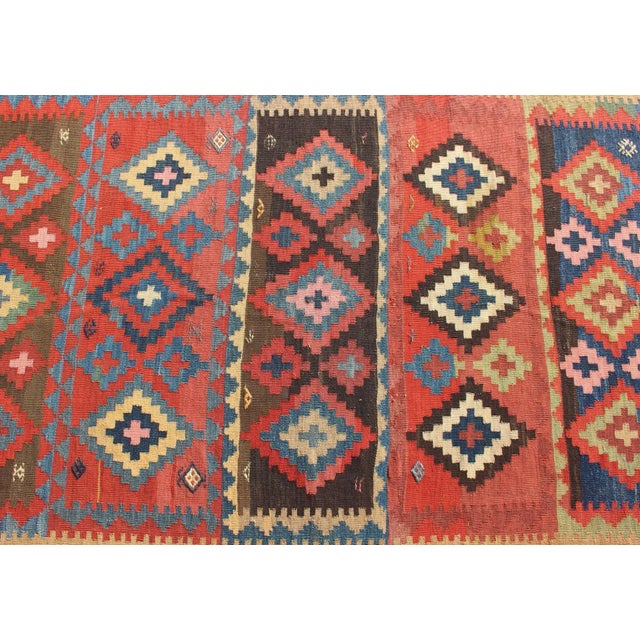 Textile Antique Hand Woven Caucasian Flat-Weave Gallery Size Runner For Sale - Image 7 of 13