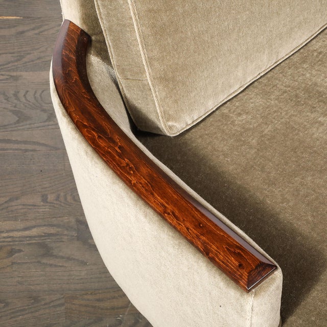 Mid-Century Walnut & Smoked Taupe Mohair Curved Arm Lounge Chair & Ottoman For Sale - Image 13 of 18