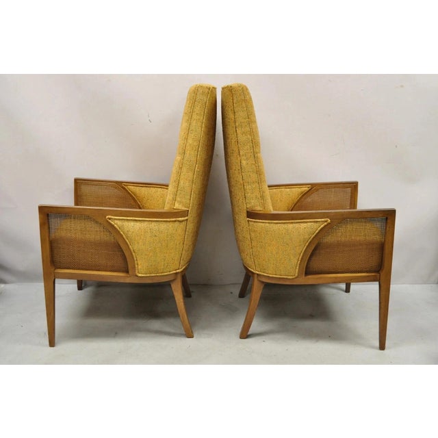 Hollywood Regency Mid Century Modern Hollywood Regency Sculpted Wood & Cane Lounge Chairs - Pair For Sale - Image 3 of 12