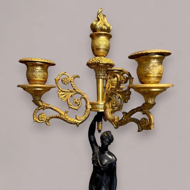 Early 19th Century Empire Gilt and Patinated Bronze Candleholders, Set of 2 For Sale - Image 4 of 13
