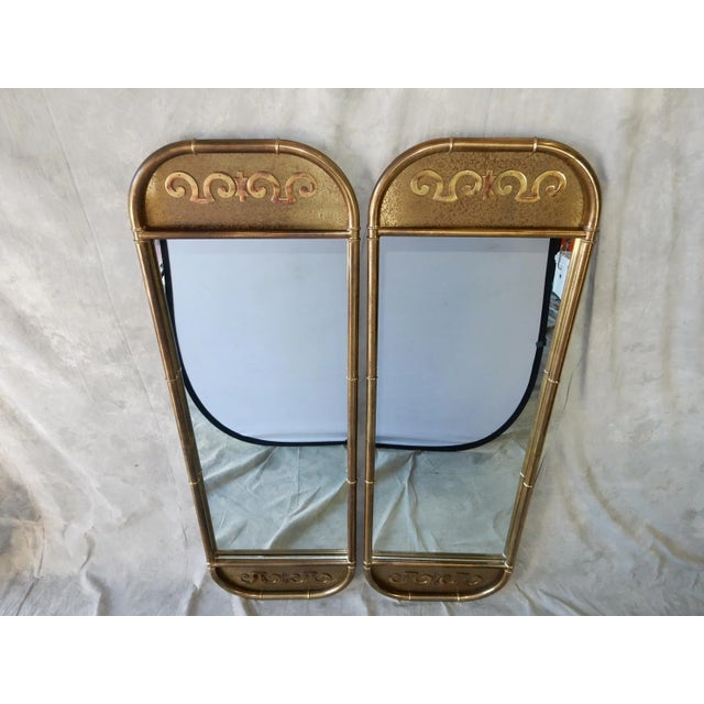 Mastercraft 1970's Mastercraft Furniture Faux Bamboo Brass Mirrors Set For Sale - Image 4 of 6