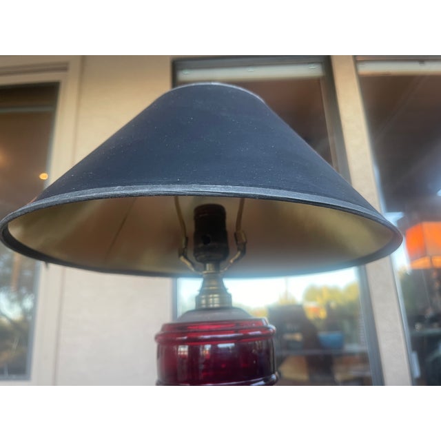Victorian Antique Cranberry Glass Electrified Metal Base Table Lamp For Sale - Image 3 of 8