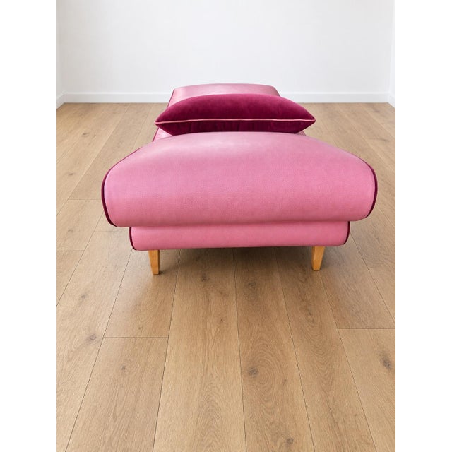 Mid-Century Modern Mid Century Modern Chaise With Adjustable Head Rest. Freshly Reupholstered in Pink Leather Accented With Cherry Mohair Welting. For Sale - Image 3 of 7