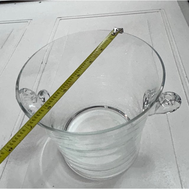Vintage Attributed to Tiffany & Co. Clear Glass Ice Bucket With Swirled Scroll Handles For Sale In West Palm - Image 6 of 9