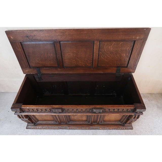 Wood Small Renaissance Style Carved Oak Blanket Chest, 1920 For Sale - Image 7 of 8