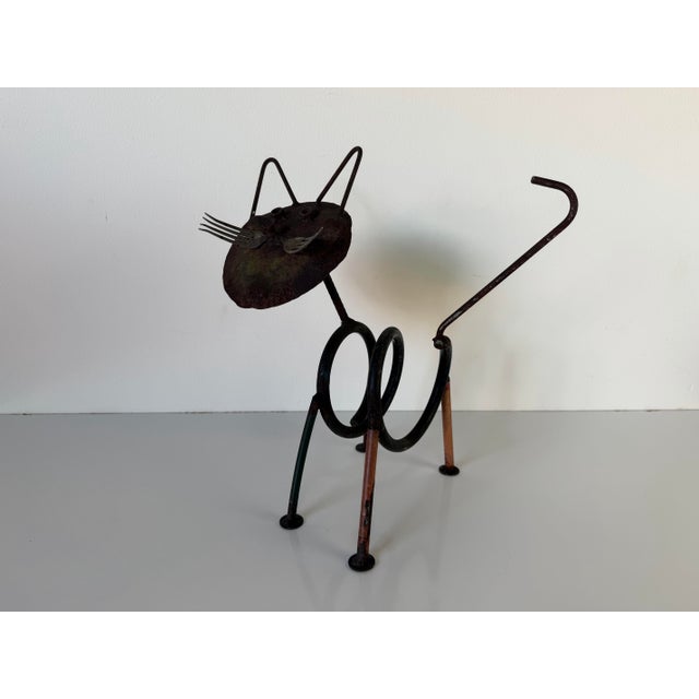 1970s Vintage Handmade Folk Art Metal Cat Sculpture For Sale - Image 5 of 12