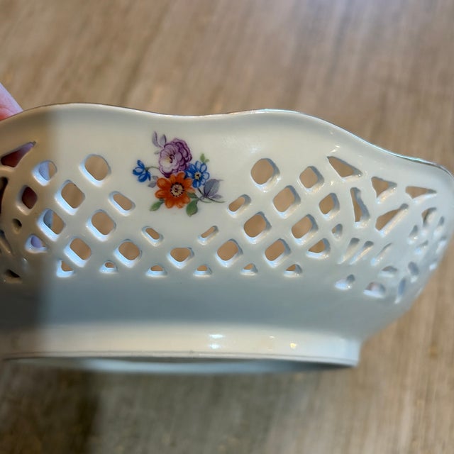 Traditional Early 20th Century Schumann Bavaria Hand Painted Cutwork Bowl For Sale - Image 3 of 4