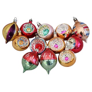 1950s Fancy Christmas Ornaments w/Box - Set of 12 For Sale