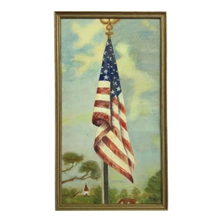 Vintage American Flag Oil Painting For Sale