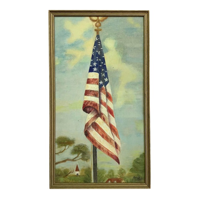 Vintage American Flag Oil Painting For Sale
