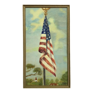 Vintage American Flag Oil Painting