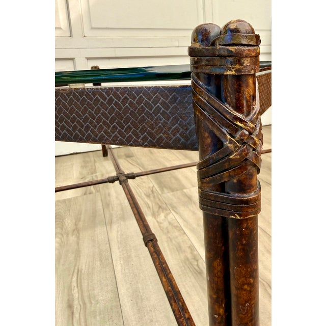 Faux Bamboo Metal Leather Coffee Table For Sale - Image 11 of 16