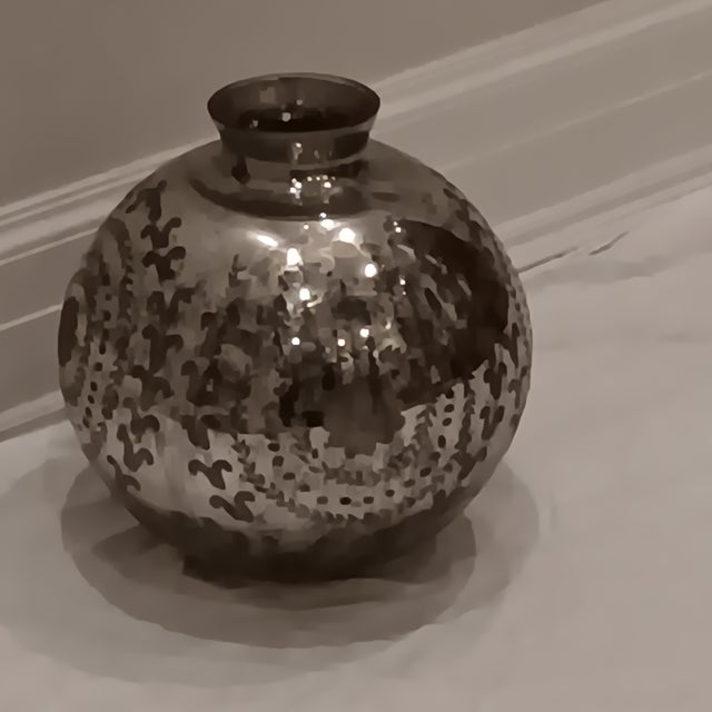 Vintage Antique Mercury Glass Vase With Hand Painted Raised Textured Gold Leaf Design. The perfect touch to add an elegant...