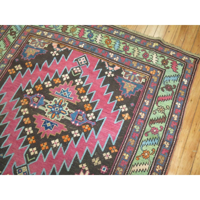 Vintage Karabagh Runner in Bright Pink & Chartreuse - 3'10" x 12'9" For Sale - Image 4 of 6