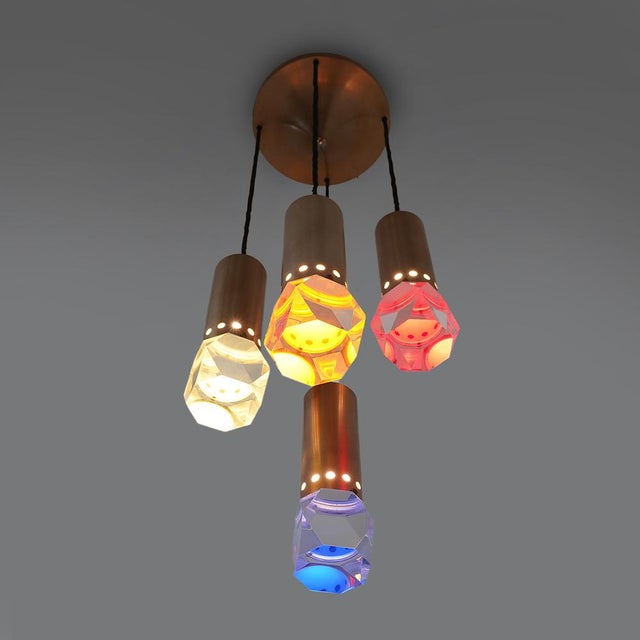 4-Pendant Chandelier with Acrylic Glass Diffusers by Gaetano Missaglia, 1960s For Sale - Image 9 of 14