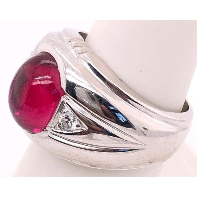 Antique White 14 Karat White Gold Dome Ring With Garnet Cabochon and Diamond Accents For Sale - Image 8 of 8