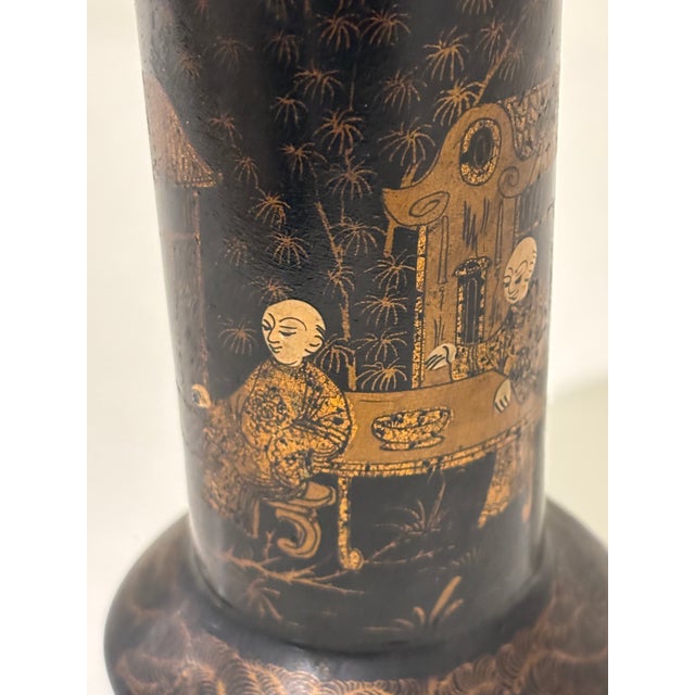 Black Antique English Papier-Maché Chinoiserie Spill Vase / Brush Holder in Black and Gold For Sale - Image 8 of 18