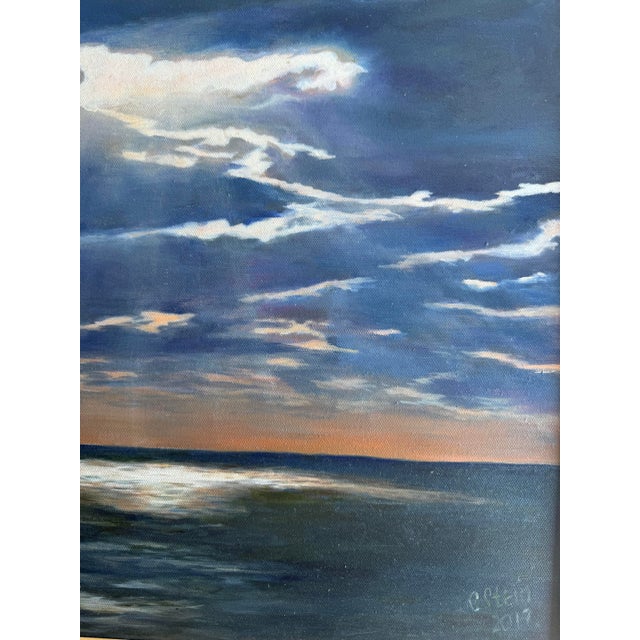 Signed C. Stein Seascape Oil Painting – Atmospheric Coastal Sunset For Sale In Boise - Image 6 of 11