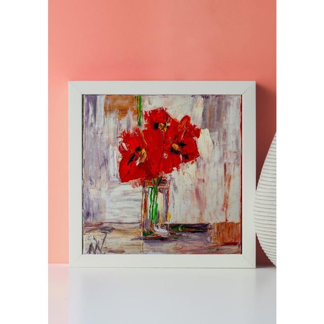 Early 21st Century Natalia Vypritskaia, Poppies in a Glass Vase, Oil on Canvas For Sale - Image 5 of 8