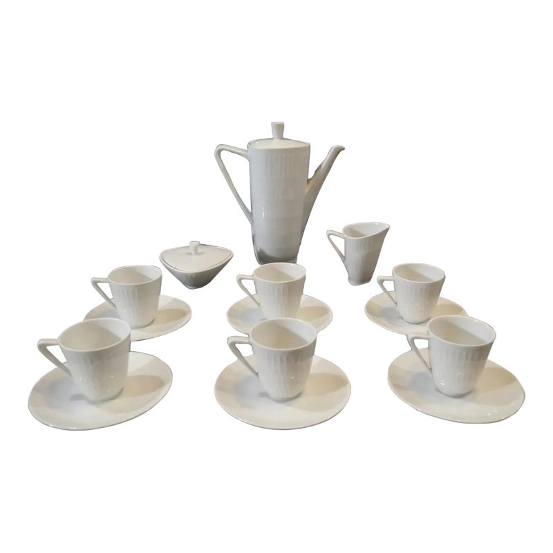 Vintage 1950's German Mid Century Modern Hutschenreuther Selb Porcelain 17-piece Coffee Demitasse Service Set By Hans Achtziger