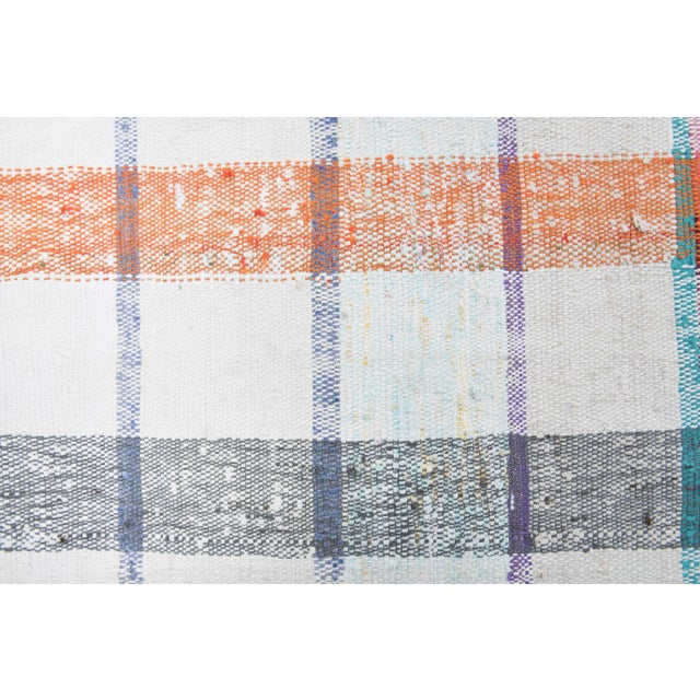 Vintage Turkish Hand-Knotted Wool Cotton White Kilim Runner Rug For Sale - Image 6 of 10