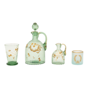 Gilt Painted Green Glass Vessels, 4