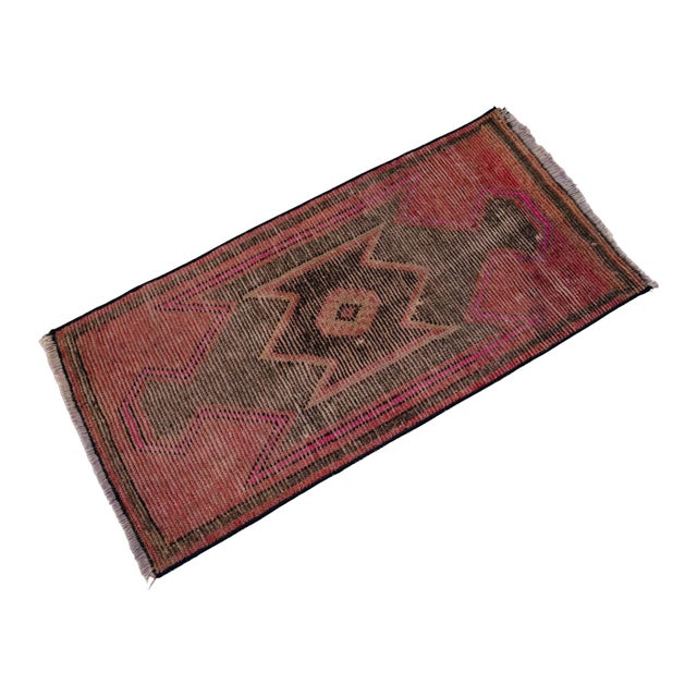 Distressed Low Pile Rug Kurdish Yastik Small Rug Faded Colors Mat Entry Decor - 19'' X 38'' For Sale - Image 4 of 14