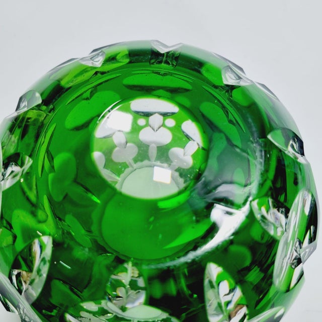Vintage Emerald Green Cut-to-Clear Lead Crystal Sphere Vase, 1970s For Sale - Image 4 of 10