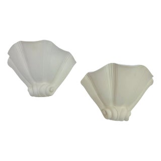 Pair of French Atelier Sedap Shell Plaster Art Deco Wall Lamps For Sale