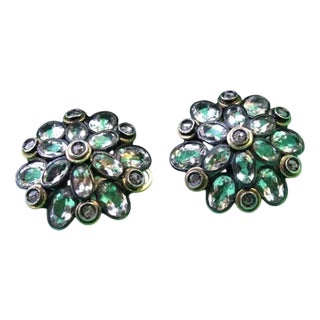 Round Gold and Silver Earrings with Zirconias and Diamond Chips, Set of 2 For Sale