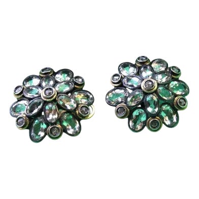 Round Gold and Silver Earrings with Zirconias and Diamond Chips, Set of 2 For Sale