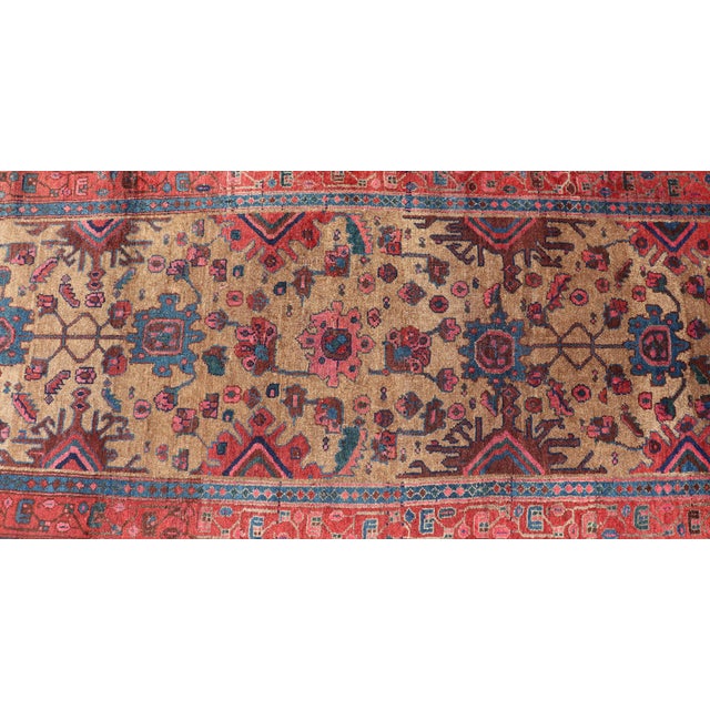 Antique Persian Hamadan Long Runner With Geometric Motifs in Light Camel Field For Sale - Image 11 of 13