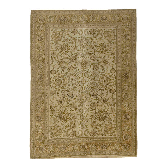 Antique Circa 1920 Hand Knotted Brown Rug 6'9 X 9'3 For Sale