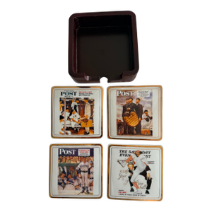Norman Rockwell Ceramic Baseball Coaster Set