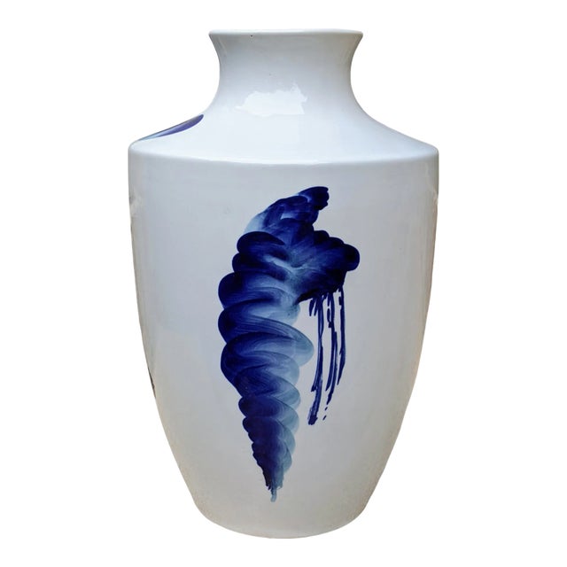 Modern Blue and White Brushstroke Porcelain Vase For Sale
