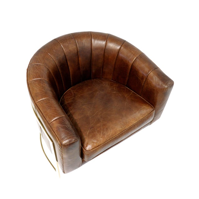 2020s Pasargad Home Vicenza Genuine Leather Barrel Chair, Brown For Sale - Image 5 of 9