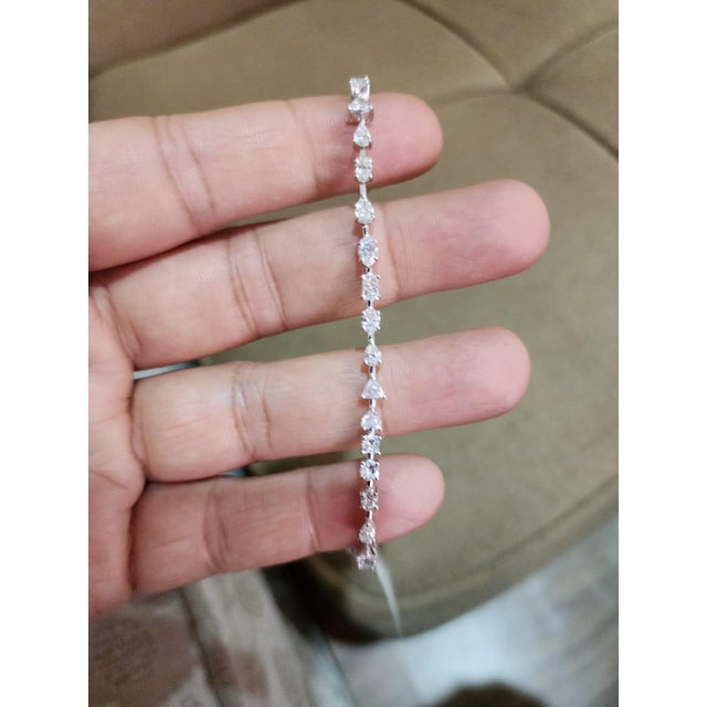 2020s 5 Carat Diamond Bracelet in 18k White Gold, Pear & Trillion Cuts For Sale - Image 5 of 8